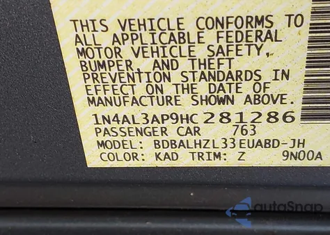 2017 Nissan Altima 2.5 Sr из США, поврежденный, VIN 1N4AL3AP9HC281286